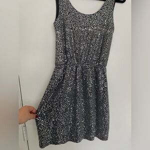 Express Black and Silver Sequin V-Neck Low Back Dress Size M